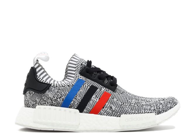 Side View of adidas NMD Blue Black Red Stripe Static Grey White