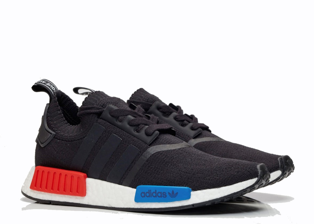 Full Pair of adidas NMD Black Red Blue Connector White Sole
