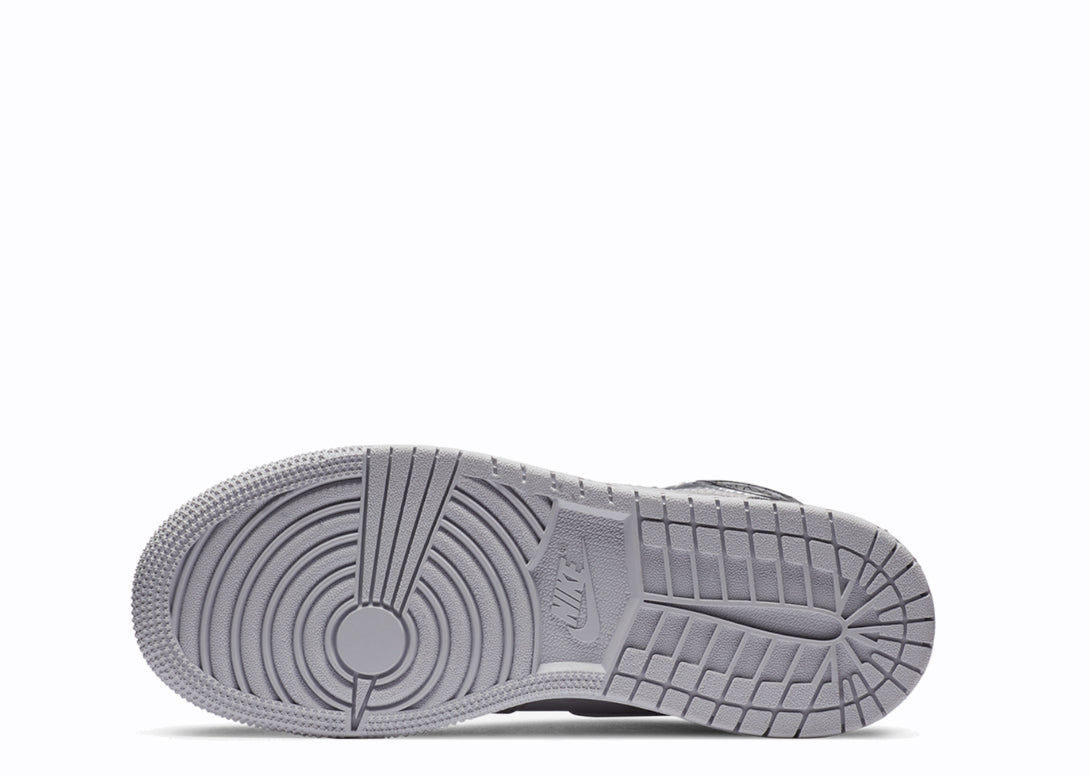 Closeup View of the Sole of Nike Jordan 1 High COJP Neutral Grey Silver