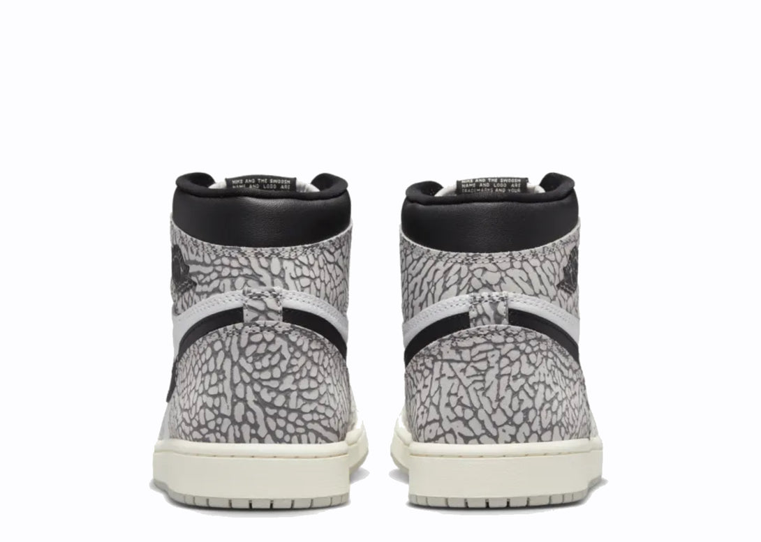 Heel View of Nike Jordan 1 High White Cement Grey Black