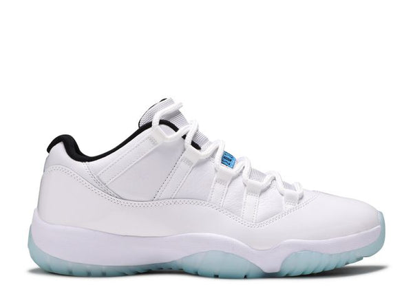Side View of Nike Jordan 11 Low Legend Blue White Clear Blue Sole