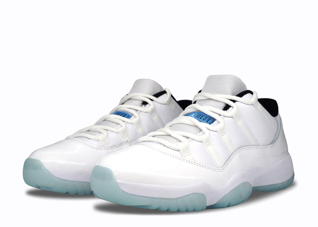 Full Pair of Nike Jordan 11 Low Legend Blue White Clear Blue Sole