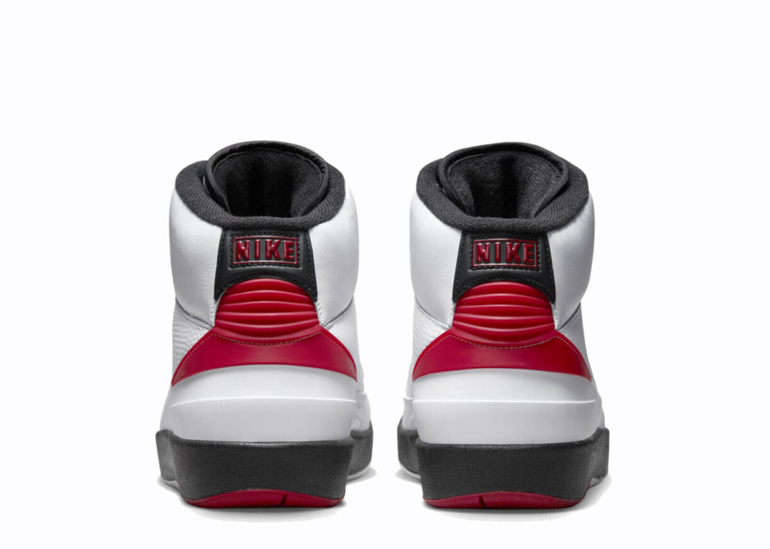 Heel View of Nike Jordan 2 Chicago Black White Red