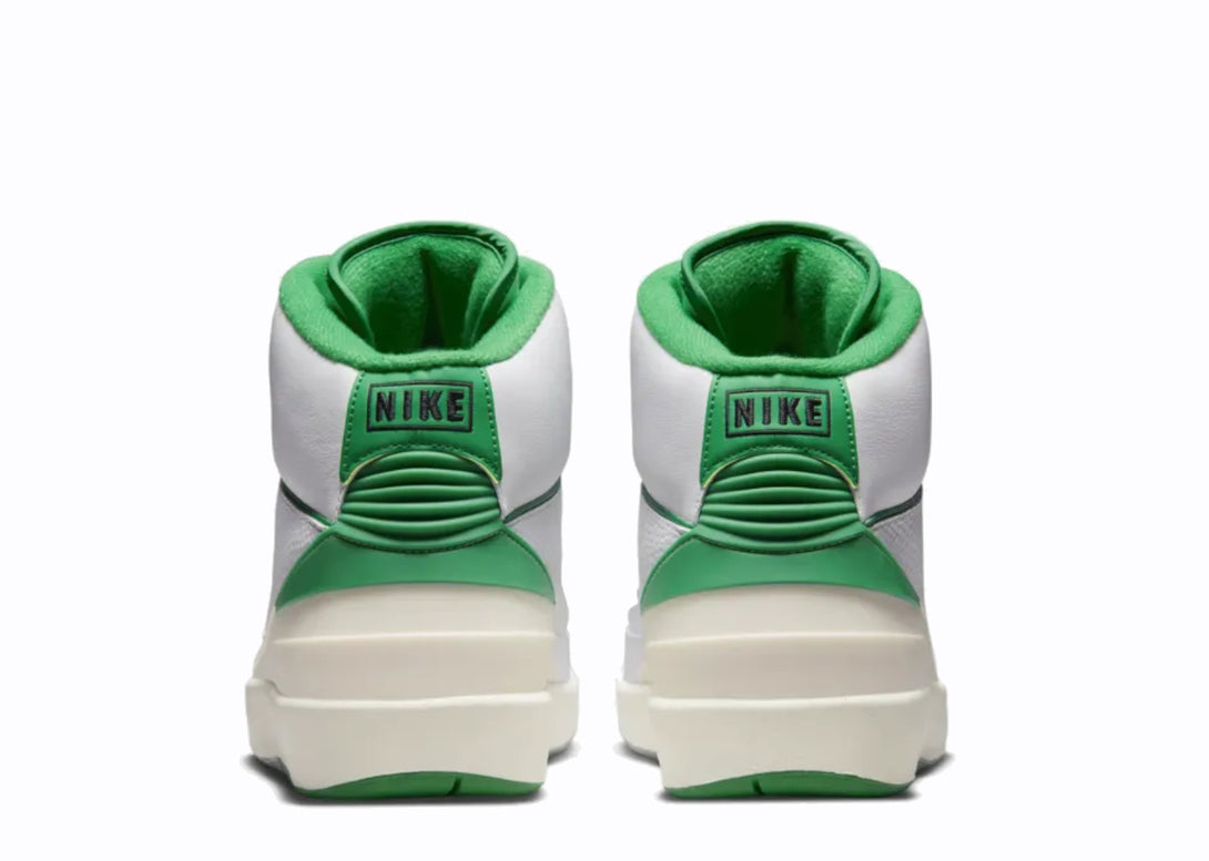 Heel View of Nike Jordan 2 Retro Lucky Green White Grey