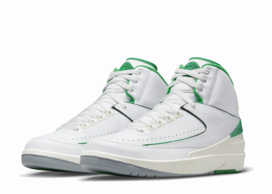 Full Pair of Nike Jordan 2 Retro Lucky Green White Grey