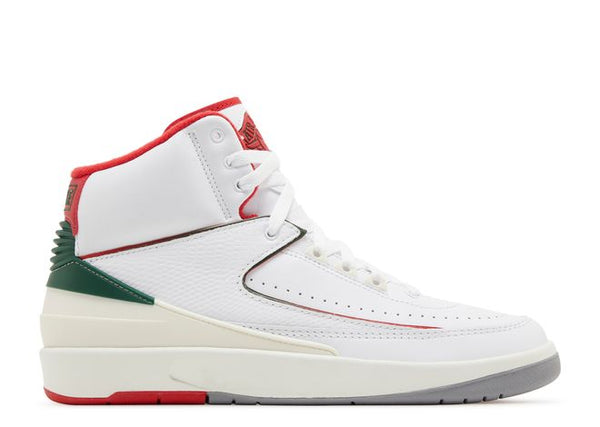 Side View of Nike Jordan 2 Retro Origins White Red Green Grey