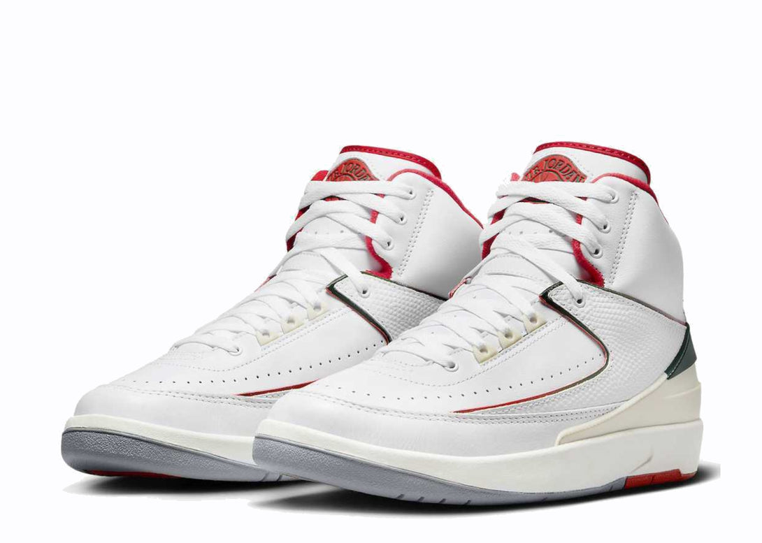 Full Pair of Nike Jordan 2 Retro Origins White Red Green Grey