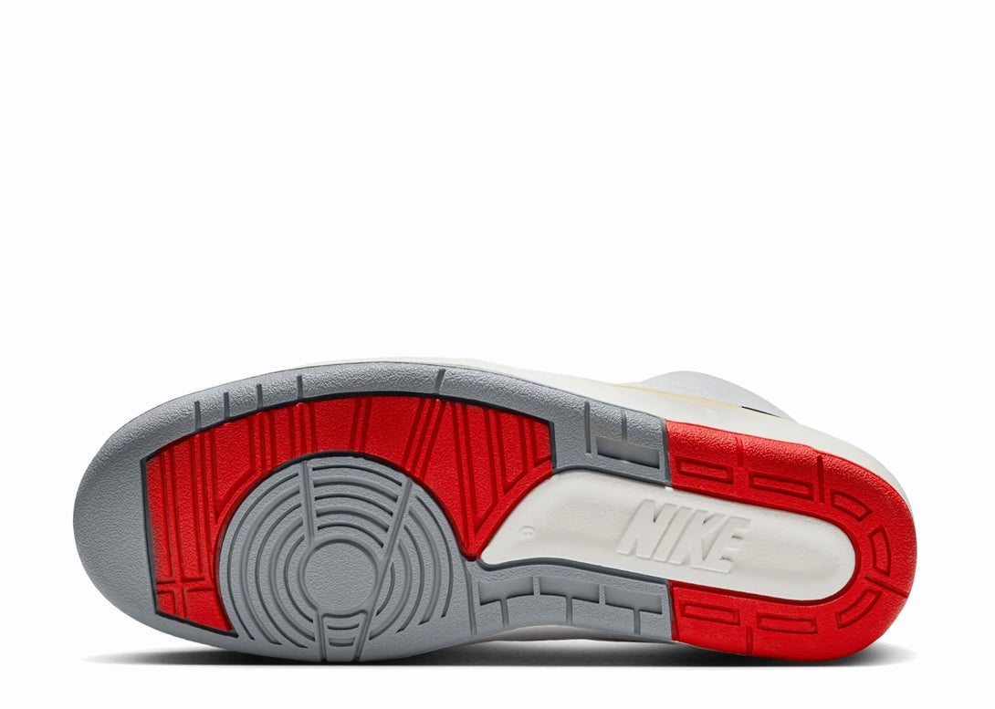 Closeup View of the Sole of Nike Jordan 2 Retro Origins White Red Green Grey