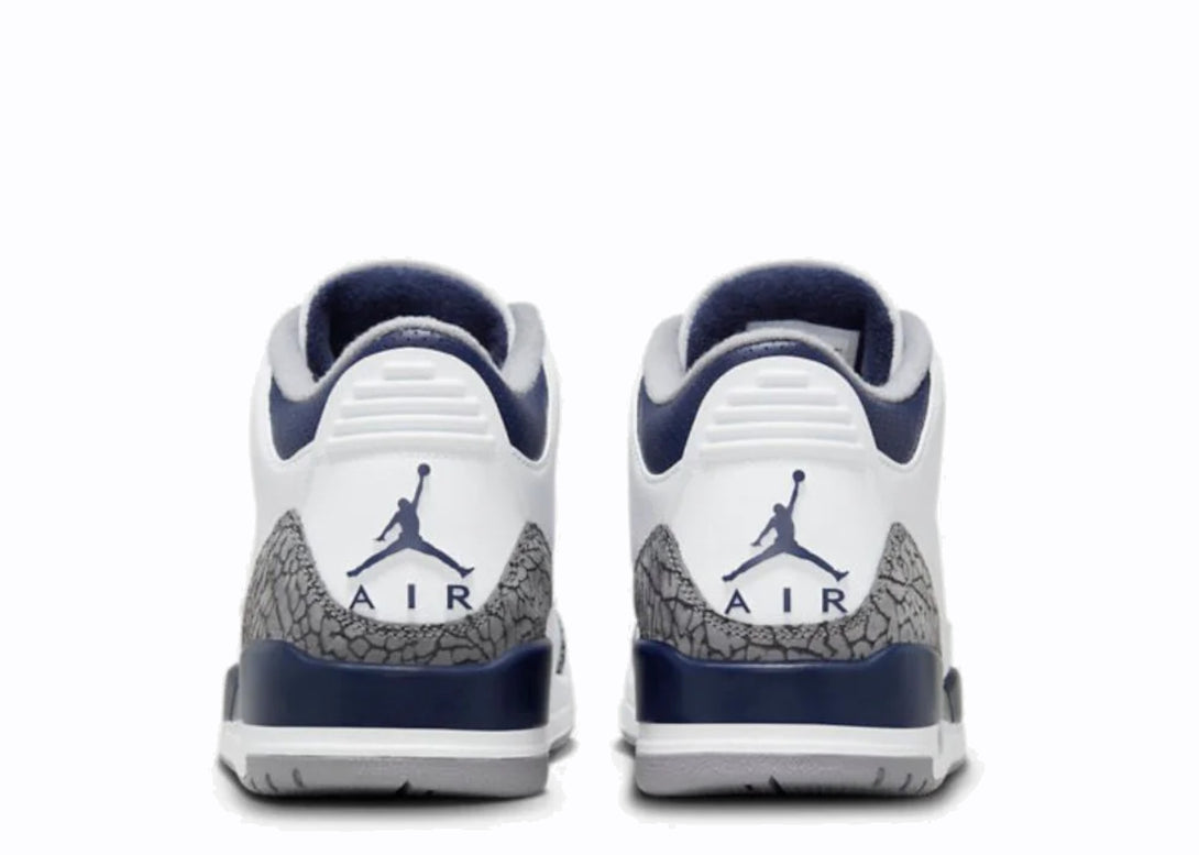 Heel View of Nike Jordan 3 Midnight Navy White Grey