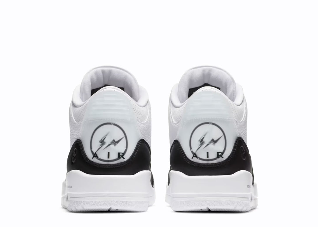 Heel View of Nike Jordan 3 Fragment White Black White Fragment Logo
