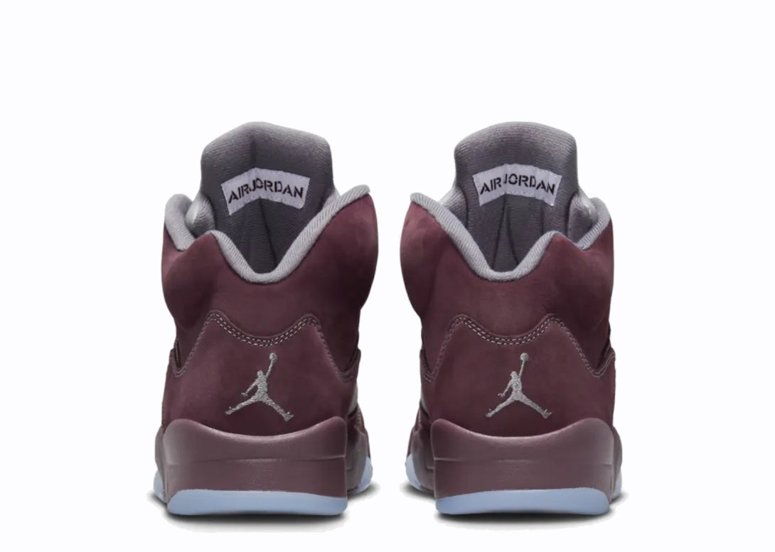 Heel View of Nike Jordan 5 Burgundy Grey Translucent Blue