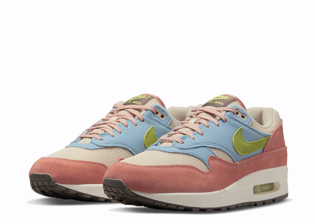 tones of pink with green and blue nike air max 1 