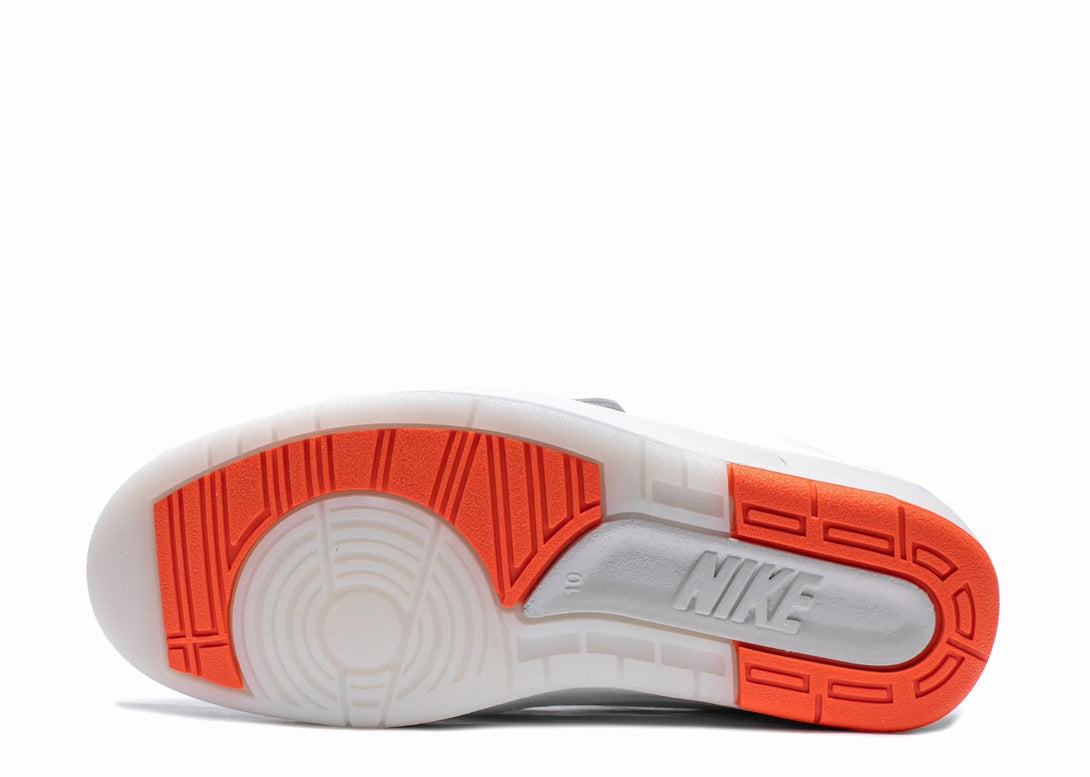 Closeup View of the Sole of Nike Jordan 2 Low Shelflife Cream Orange
